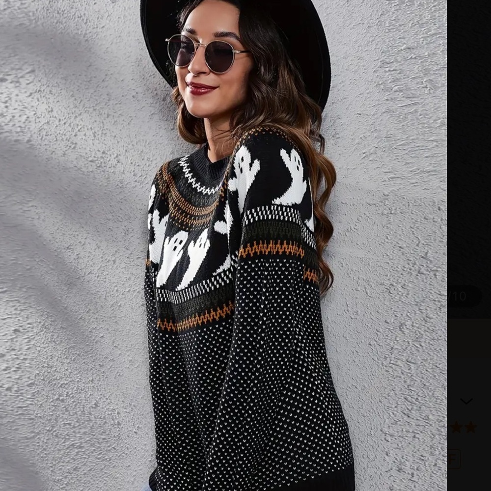 Halloween Sweater Ghostly Fun Retro Crewneck Sweater - Picture 9 of 14